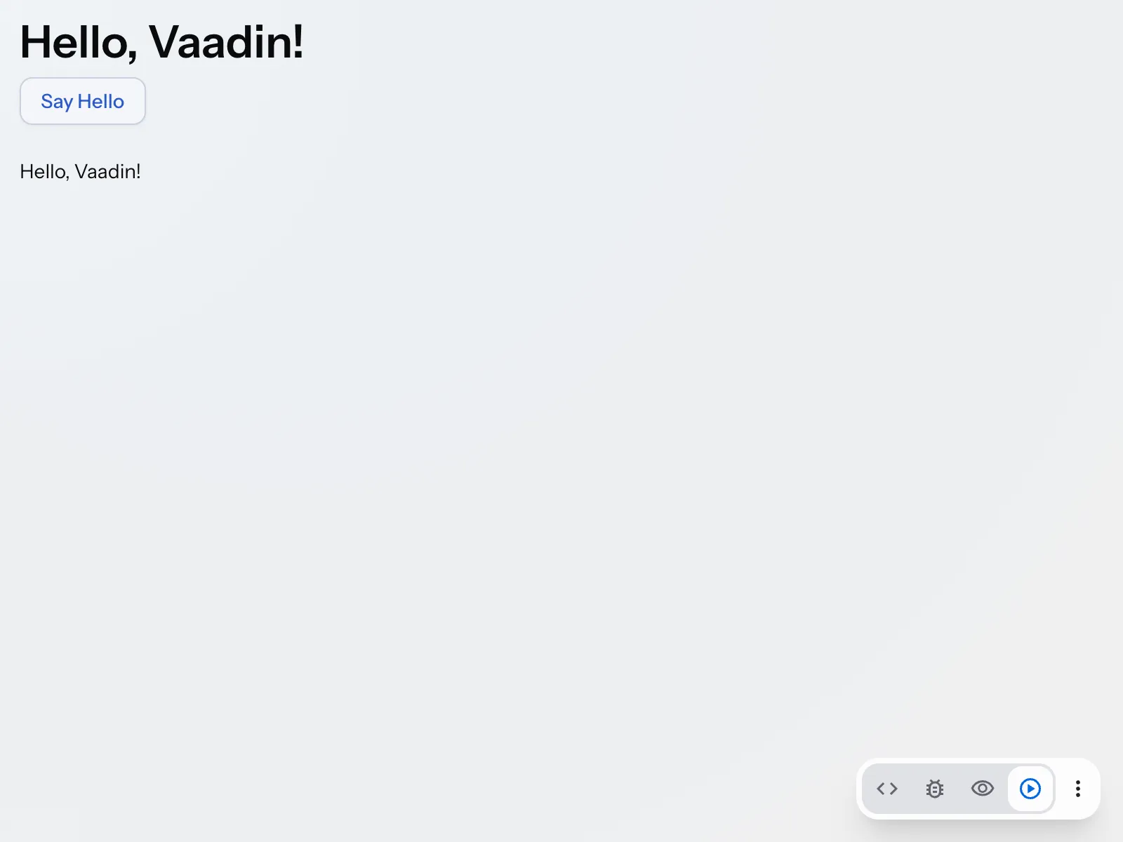 The updated Vaadin view with a button and a text span